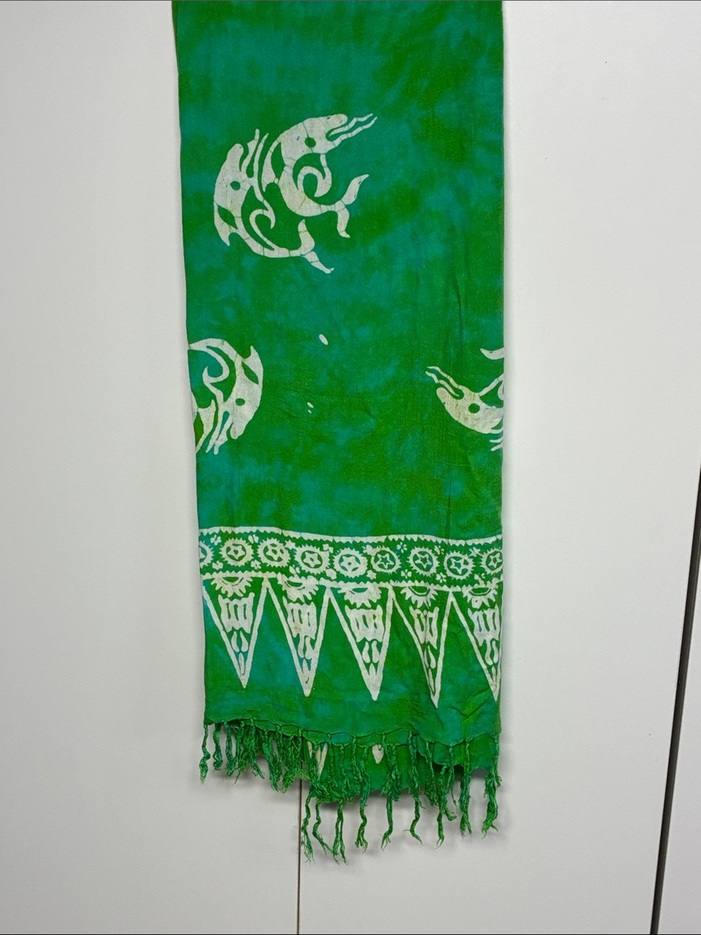 Green Batik Fringe Sarong Wrap Beach Cover-Up Tribal Print Scarf